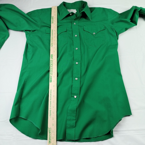 H bar C USA Made CALIFORNIA RANCHWEAR vintage GREEN white PEARL buttons 16.5/34 - Picture 16 of 16
